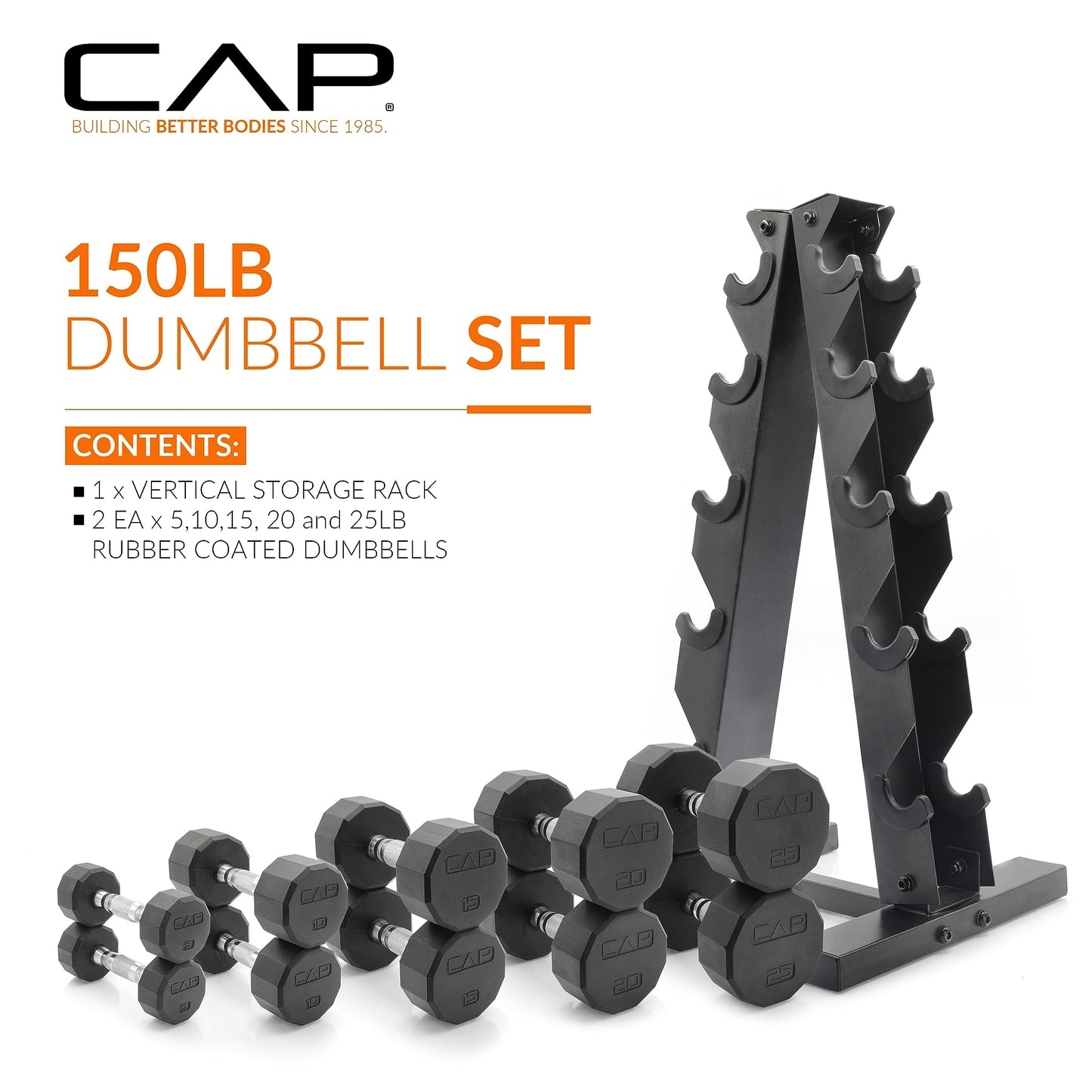 CAP Barbell Dumbbell Set with Rack | Multiple Options in 150lbs and 210lbs