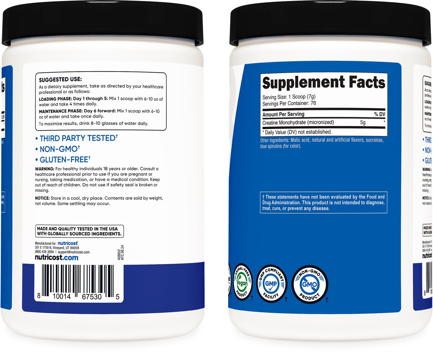 Nutricost Creatine Monohydrate Micronized Powder 500G, 5000mg Per Serv (5g) - 100 Servings, 17.9 Oz