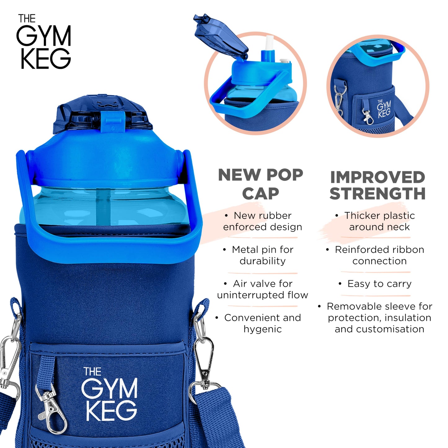 THE GYM KEG Water Bottle with Carrying Strap - 74 oz Bottle Jug with Sleeve & Phone Holder - BPA-free - Food-Grade - Sweat & Leak Proof - Reusable Water Jug for Workouts, Jogging, Travel, Gym - Black