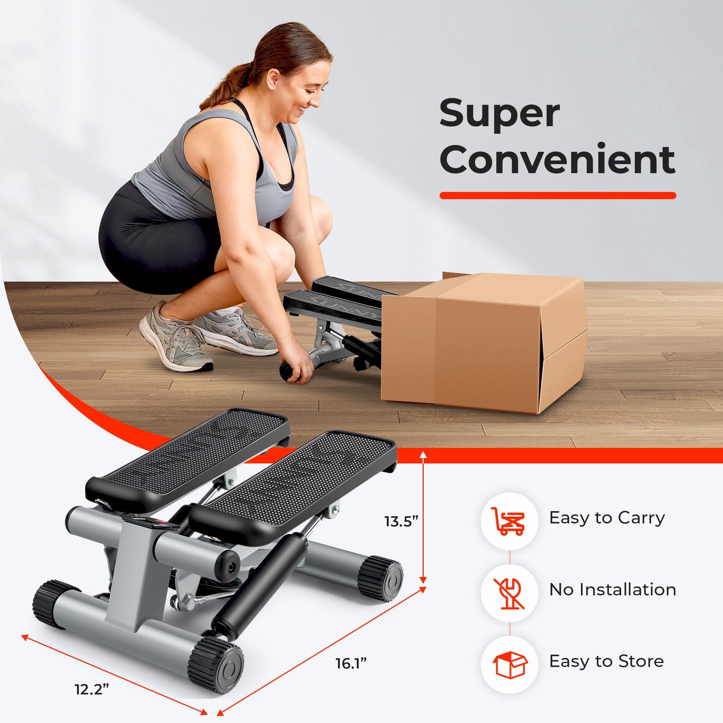 Sunny Health & Fitness Mini Steppers for Exercise at Home, Stair Step Workout Machine with Optional Resistance Bands, Full Body Cardio Equipment, Optional Free SunnyFit App Connection Smart Stepper