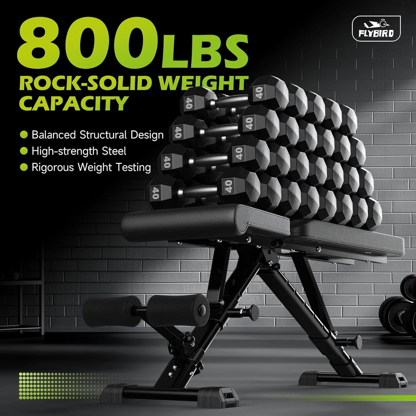 FLYBIRD Weight Bench, Adjustable Strength Training Bench for Full Body Workout with Fast Folding-New Version