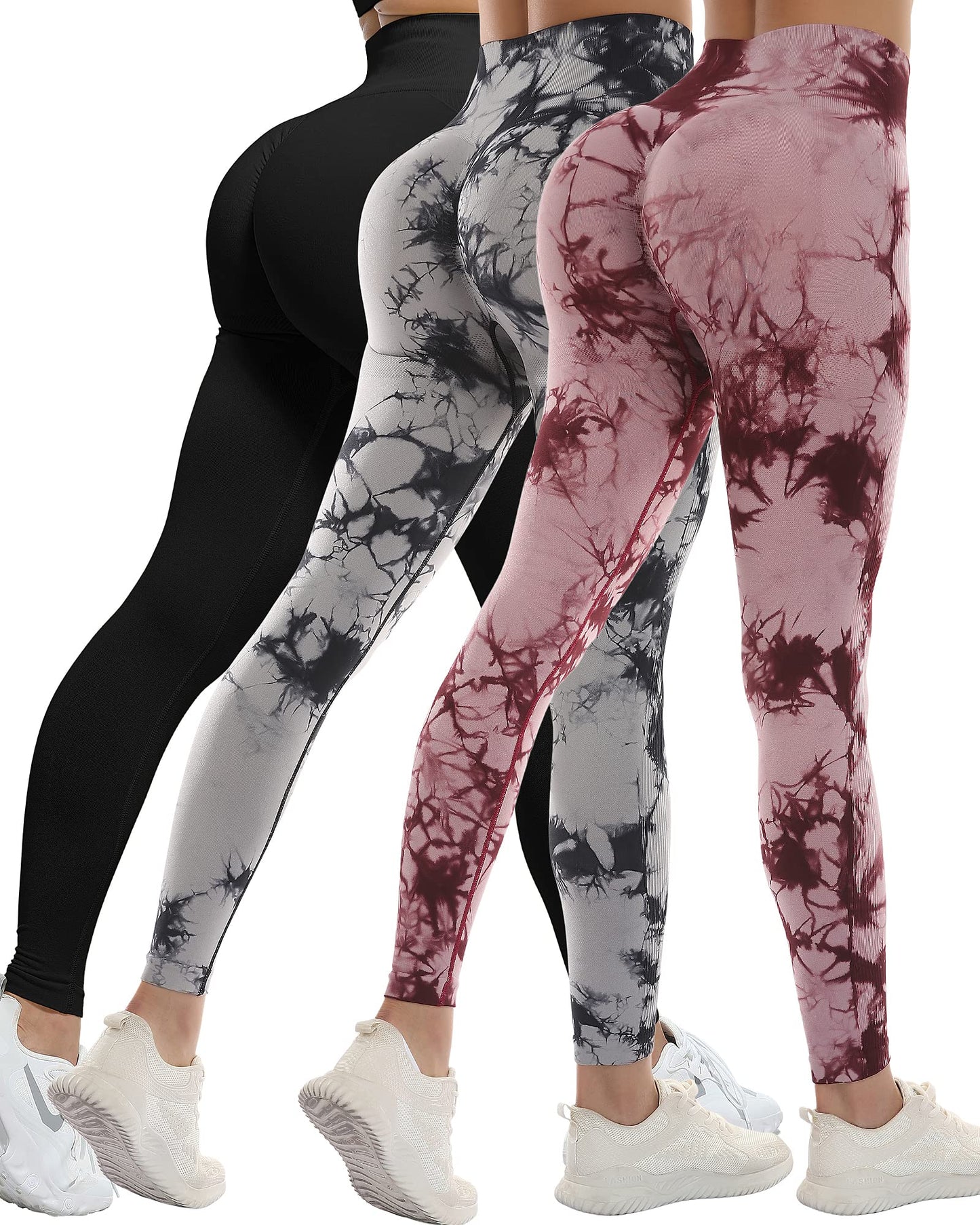 CHRLEISURE 3 Piece Workout Leggings Sets for Women, Gym Scrunch Butt Butt Lifting Seamless Leggings