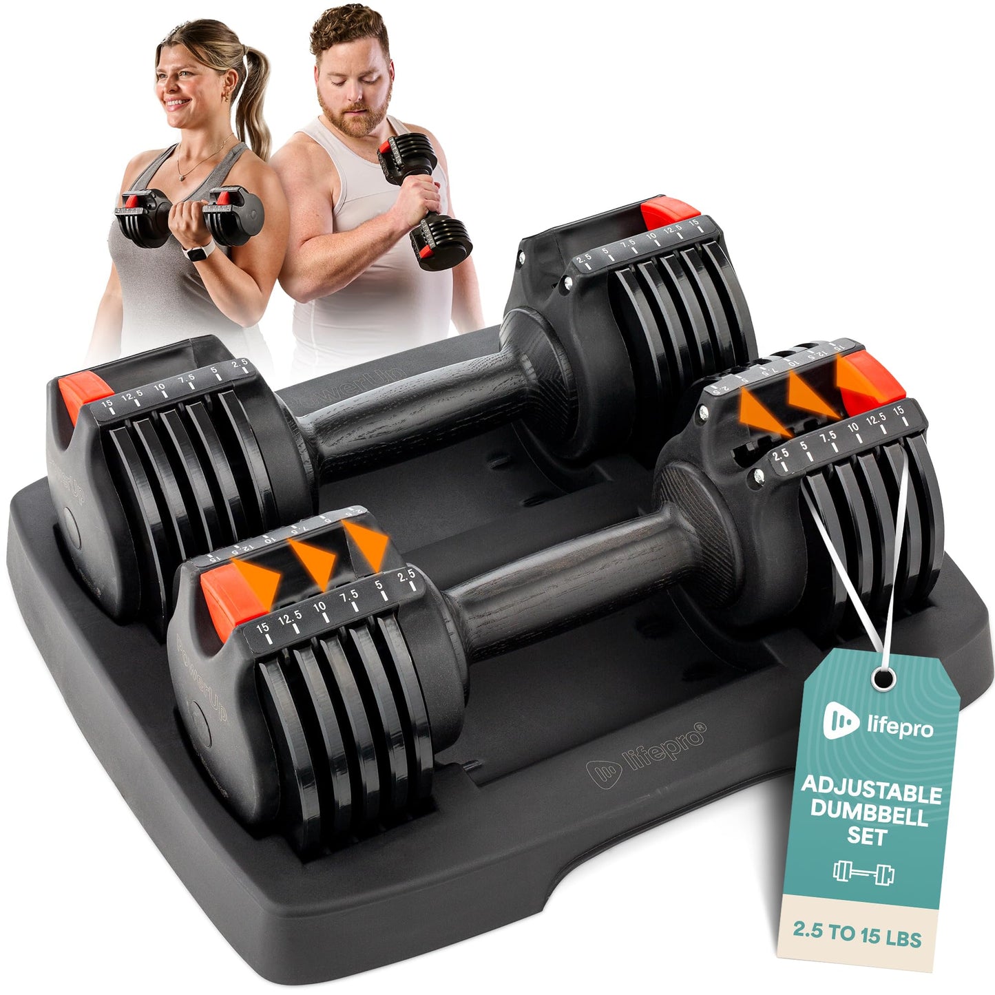 Lifepro Adjustable Dumbbells Set/Single - 15lb 43lb 55lb 25 lb Dumbbell Sets with Rack - Quick Adjust, Secure Grip weights dumbbells set - Compact Hand Weights for Women/Men at Home Gym