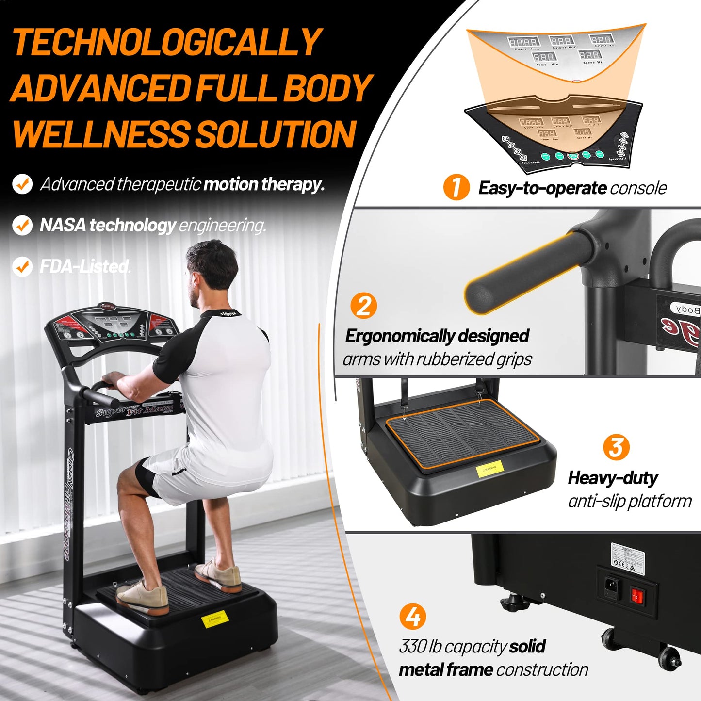 Vibration Platform Exercise Machine, Whole Body Vibration Platform with arm Vibration Straps, Cardio Training Fitness Vibration Equipment for Home Gym Workouts