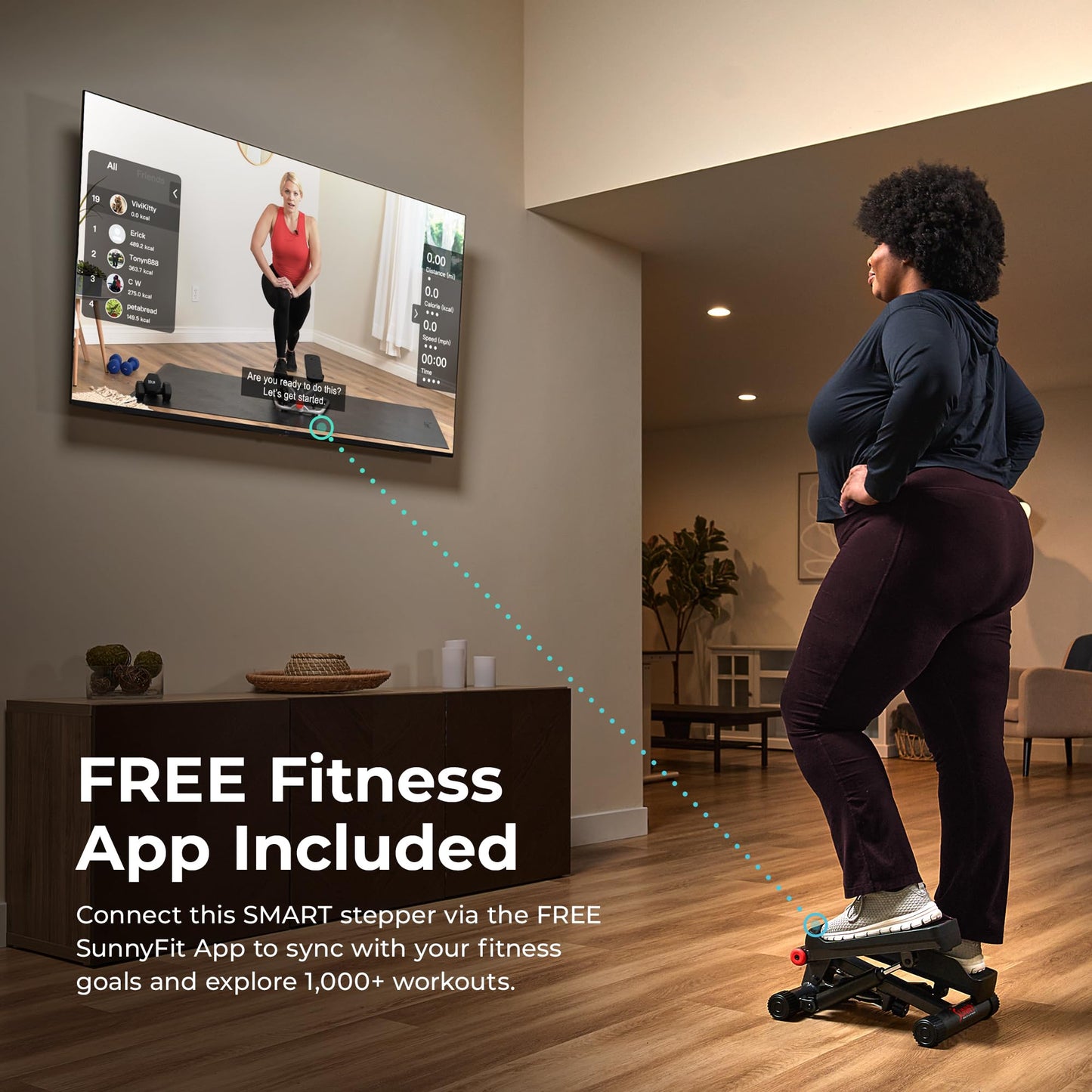 Sunny Health & Fitness Mini Steppers for Exercise at Home, Stair Step Workout Machine with Optional Resistance Bands, Full Body Cardio Equipment, Optional Free SunnyFit App Connection Smart Stepper