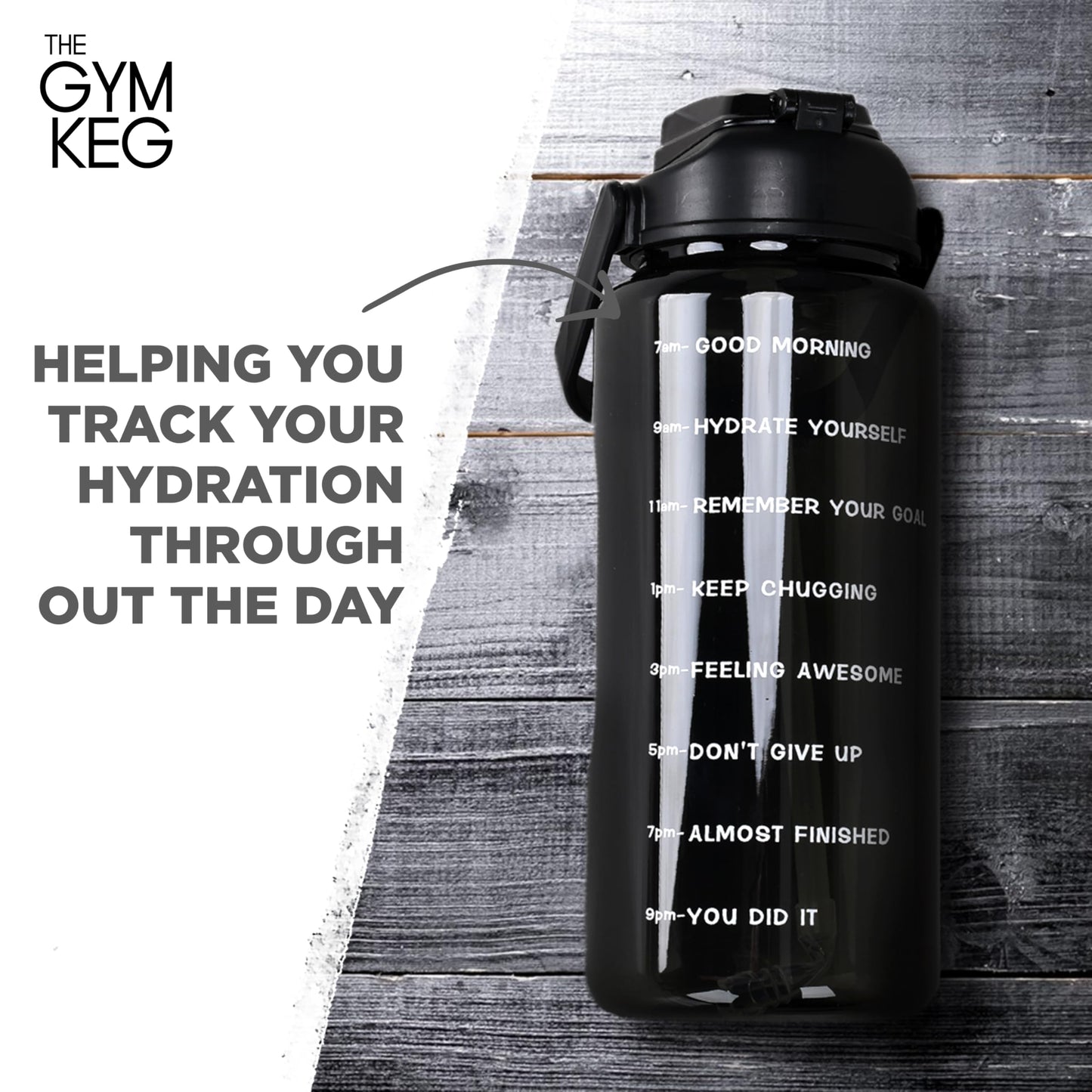 THE GYM KEG Water Bottle with Carrying Strap - 74 oz Bottle Jug with Sleeve & Phone Holder - BPA-free - Food-Grade - Sweat & Leak Proof - Reusable Water Jug for Workouts, Jogging, Travel, Gym - Black