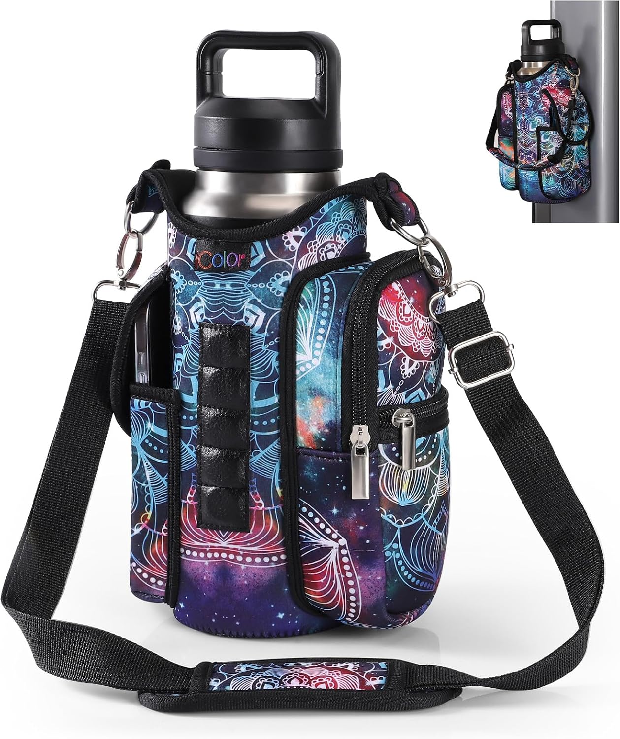 icolor 3pcs Gym Magnetic Bag 18~40oz Water Bottle Holder Gym Bottle Carrier Shoulder Strap Bag with Phone Pockets & Gym Accessories Organizer for Men Women,5 Magnets Gym Phone Bag Pouch Sleeve