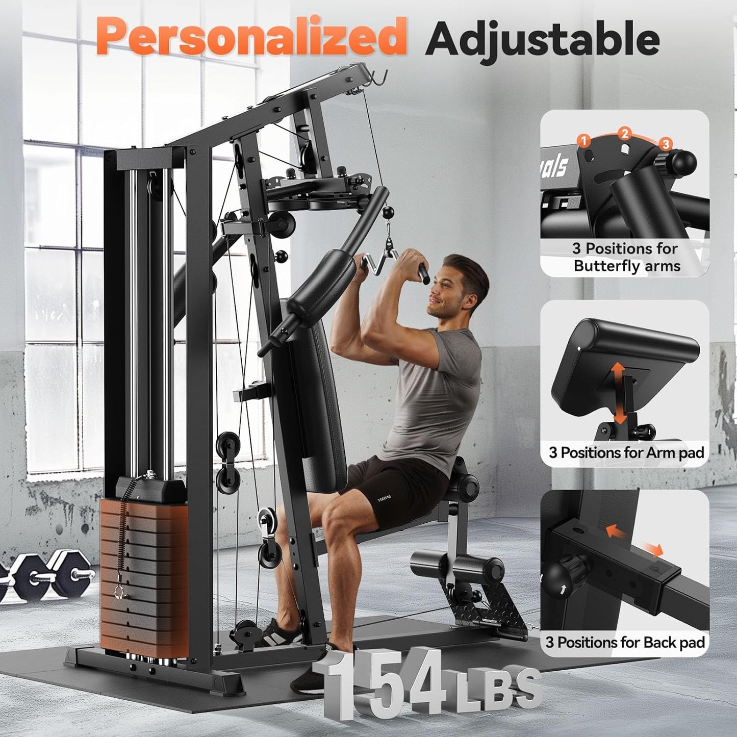 Sportsroyals Home Gym, Multifunctional Home Gym Equipment, Workout Station with 154LBS Weight Stack, Exercise Equipment for Full Body Traning with Pulley System