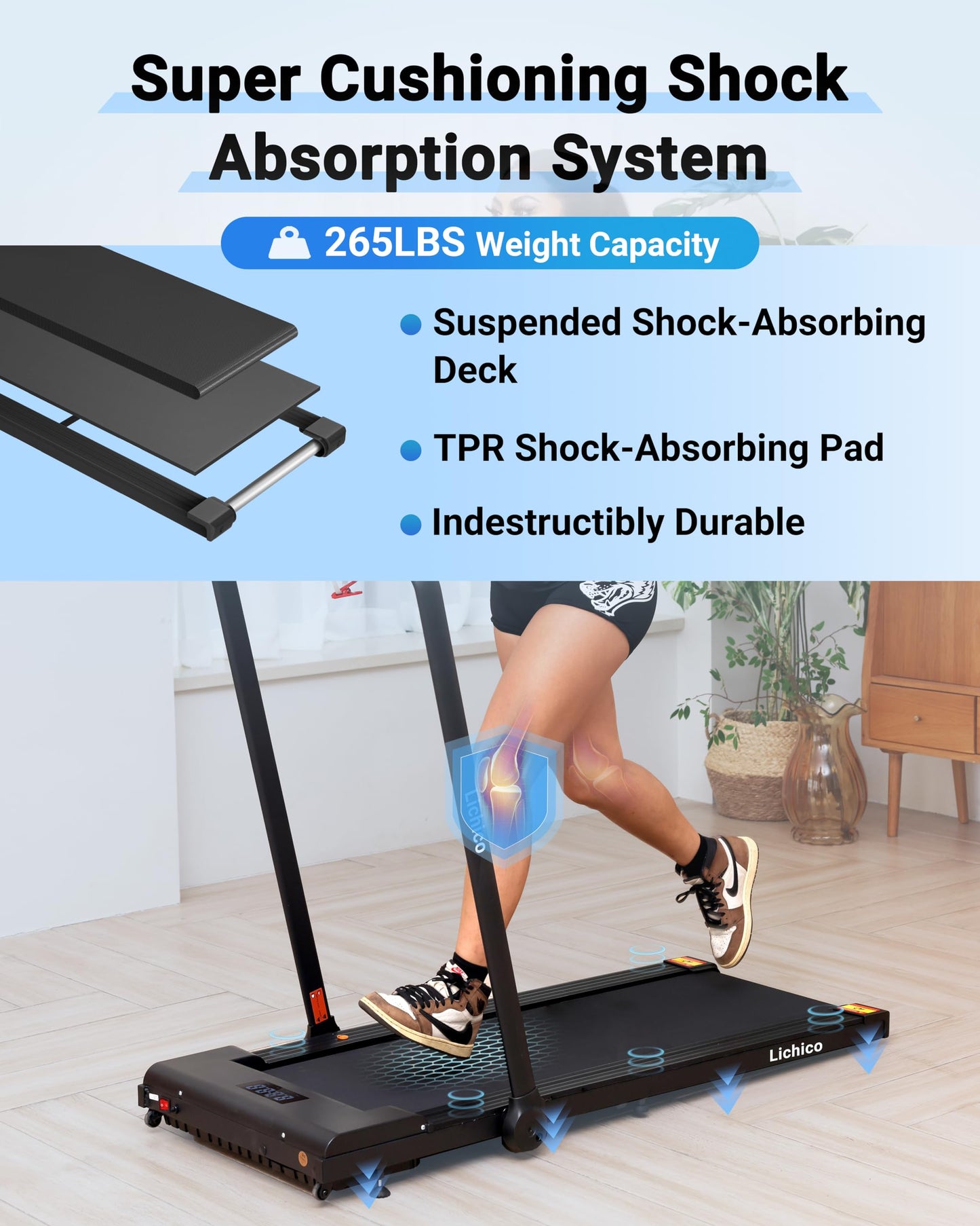 Lichico Walking Pad Under Desk Treadmill，Portable Small Treadmills for Home and Office，Super Quiet Brushless Motorized Walking Jogging Running Machine with Remote Control