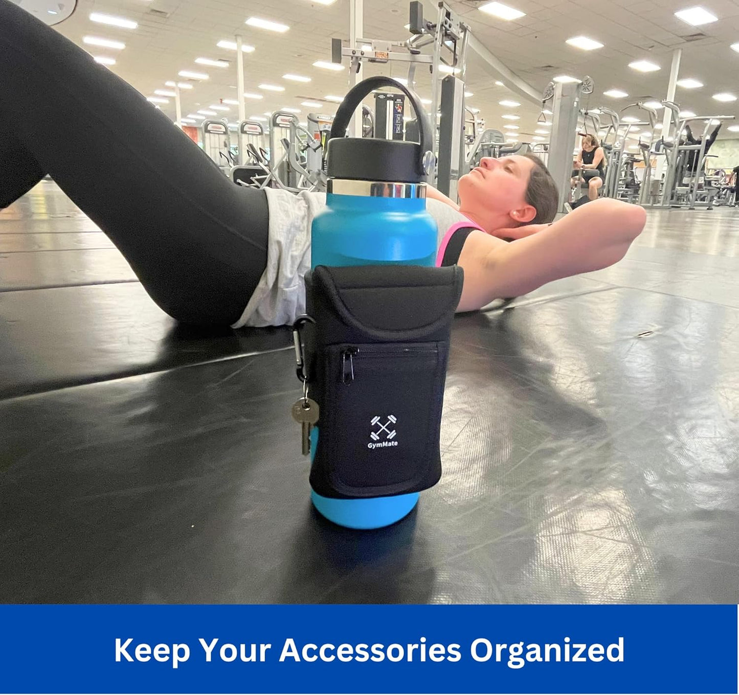 Magnetic Water Bottle Sleeve Pouch. Attaches Magnetically to Metal Surface so Your Bottle is Always within Reach. Accessory Pockets for Cell Phones, Key, Cards, Headphones.