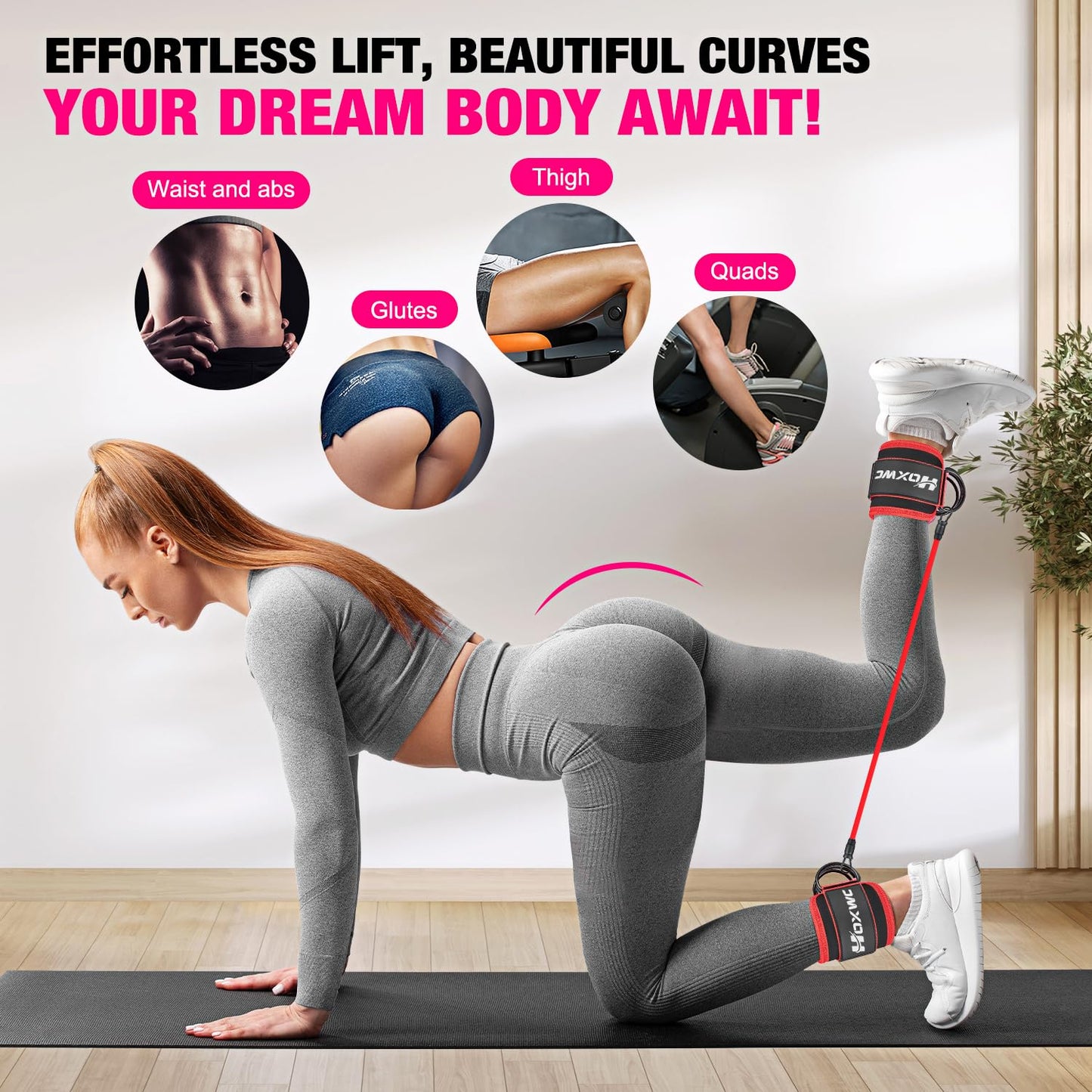 Ankle Resistance Bands with Cuffs, Ankle Bands for Working Out, Ankle Resistance Band for Leg, Booty Workout Equipment for Kickbacks Hip Fitness Training, Exercise Bands for Butt Lift Women