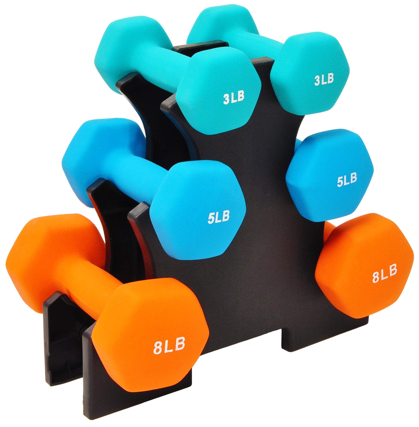 Neoprene Dumbbell Hand Weights, Anti-Slip, Anti-roll, Hex Shape Colorful, Pair or Set with Stand