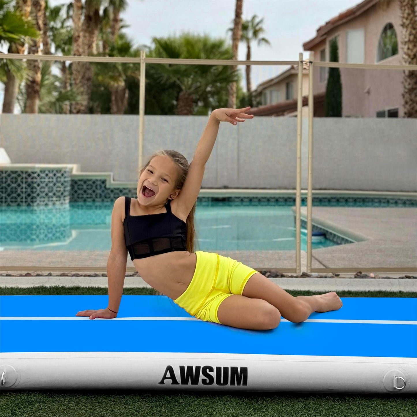 AWSUM Inflatable Air Gymnastics Mat 10ft/13ft/16ft/20ft/23ft Training mat 4/8 inches Thick tumbling mat with Electric Pump for Home/Gym/Outdoor