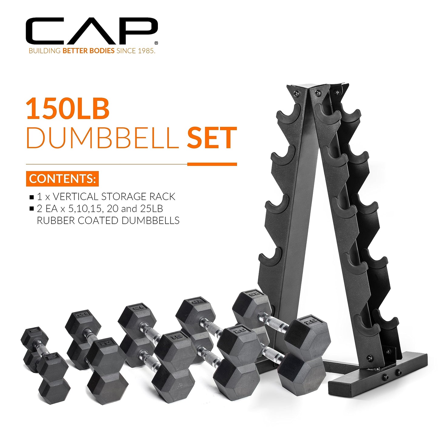 CAP Barbell Dumbbell Set with Rack | Multiple Options in 150lbs and 210lbs