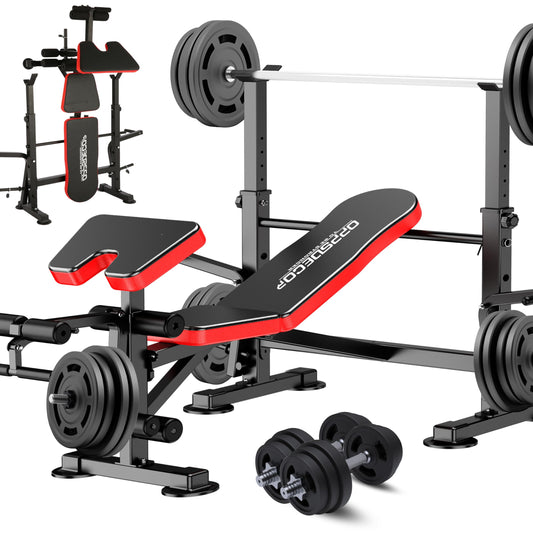 OPPSDECOR 660lbs 6 in 1 Weight Bench Set with Squat Rack Adjustable Workout Bench with Leg Developer Preacher Curl Rack Fitness Strength Training for Home Gym