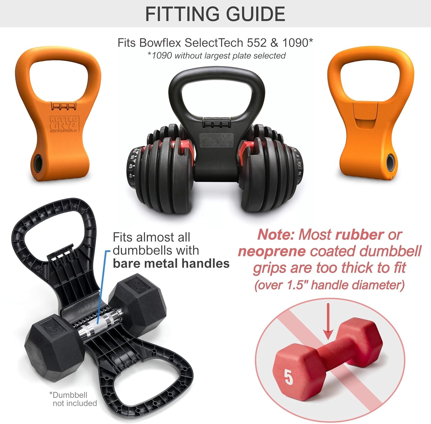 KETTLE GRYP - The Original - As Seen on SHARK TANK! Converts Your Dumbbells Into Kettlebells - Made in the USA - Dumbbell Grip Handle