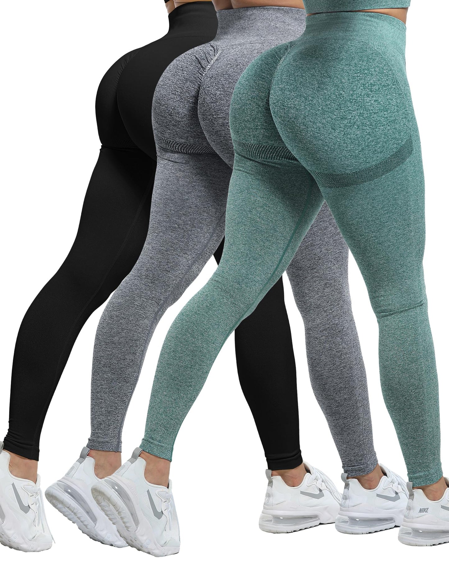 CHRLEISURE 3 Piece Workout Leggings Sets for Women, Gym Scrunch Butt Butt Lifting Seamless Leggings