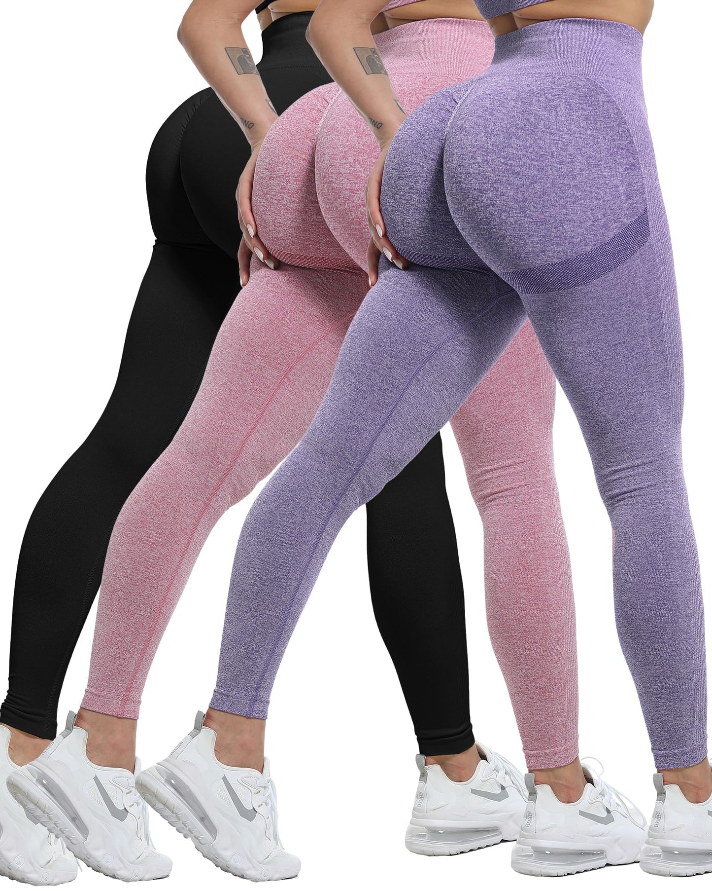 CHRLEISURE 3 Piece Workout Leggings Sets for Women, Gym Scrunch Butt Butt Lifting Seamless Leggings