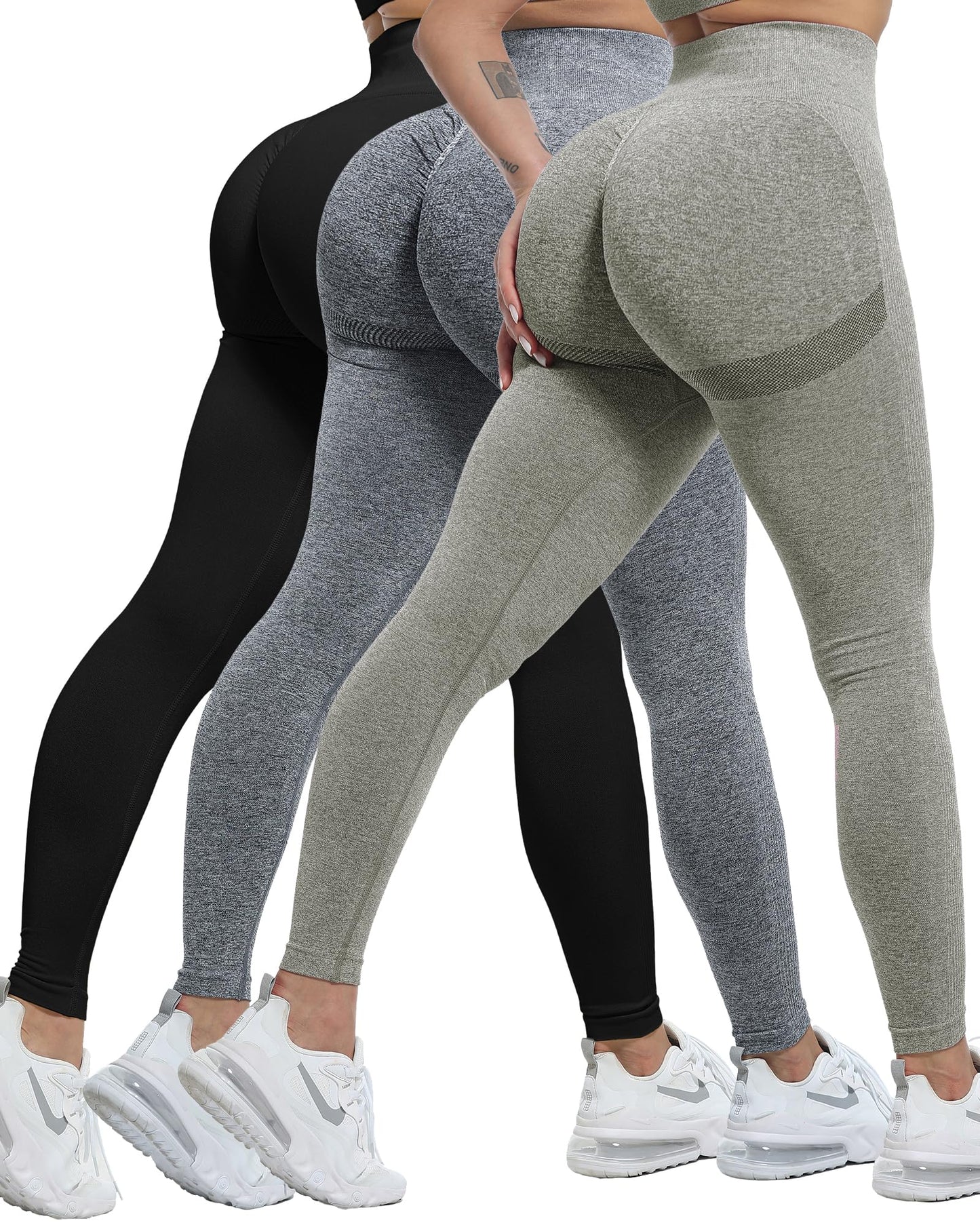 CHRLEISURE 3 Piece Workout Leggings Sets for Women, Gym Scrunch Butt Butt Lifting Seamless Leggings