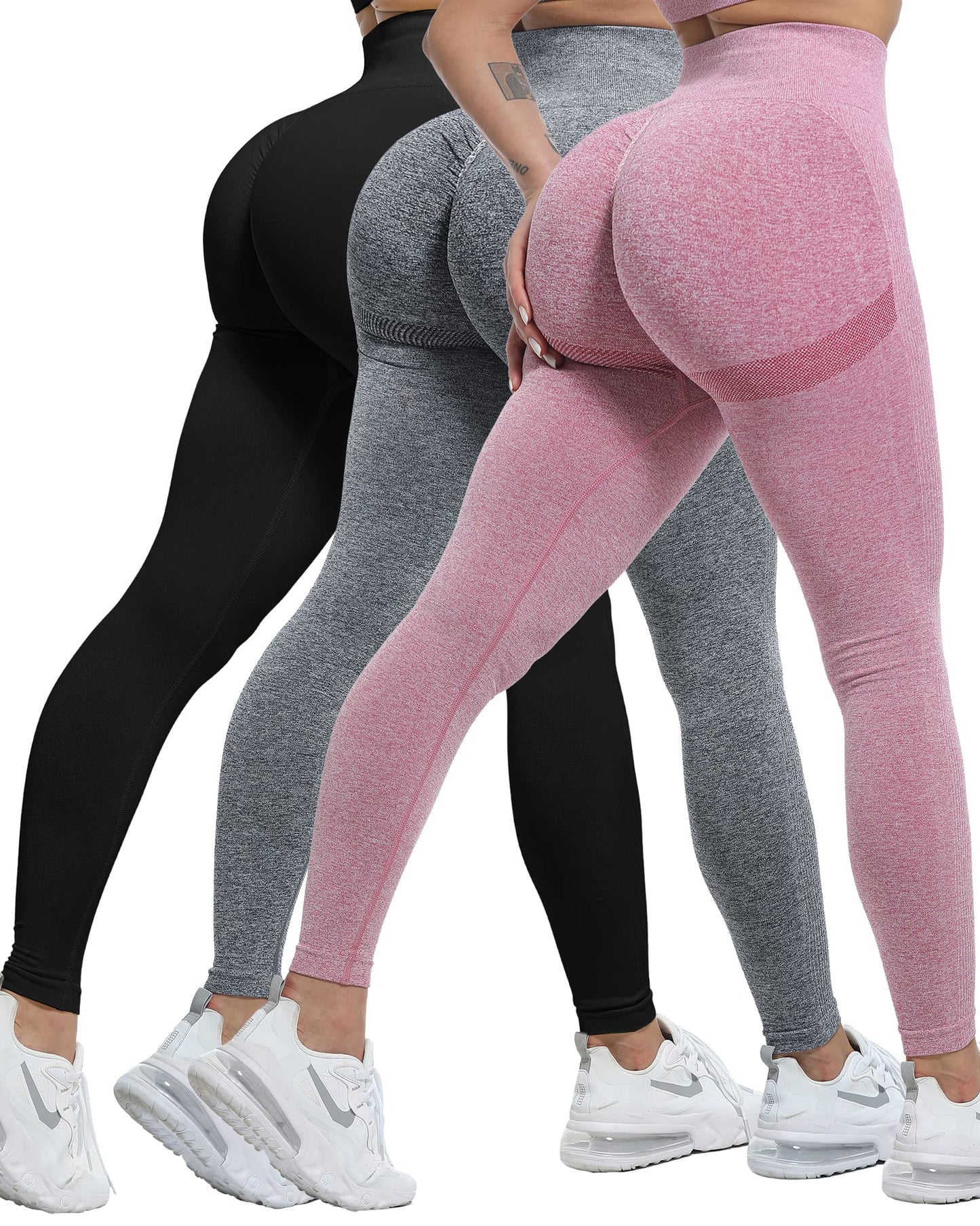 CHRLEISURE 3 Piece Workout Leggings Sets for Women, Gym Scrunch Butt Butt Lifting Seamless Leggings