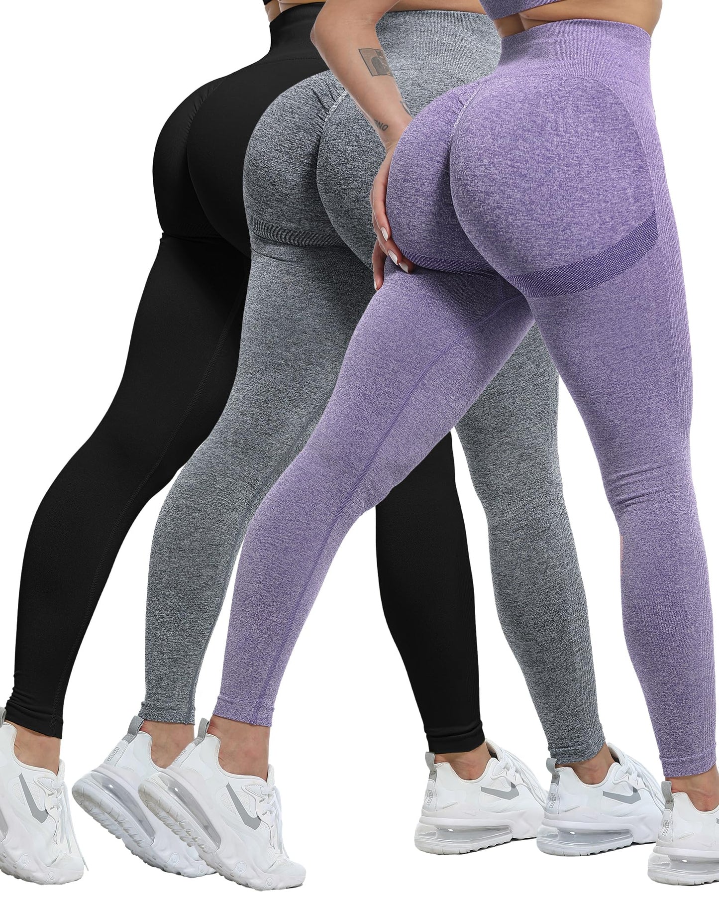 CHRLEISURE 3 Piece Workout Leggings Sets for Women, Gym Scrunch Butt Butt Lifting Seamless Leggings