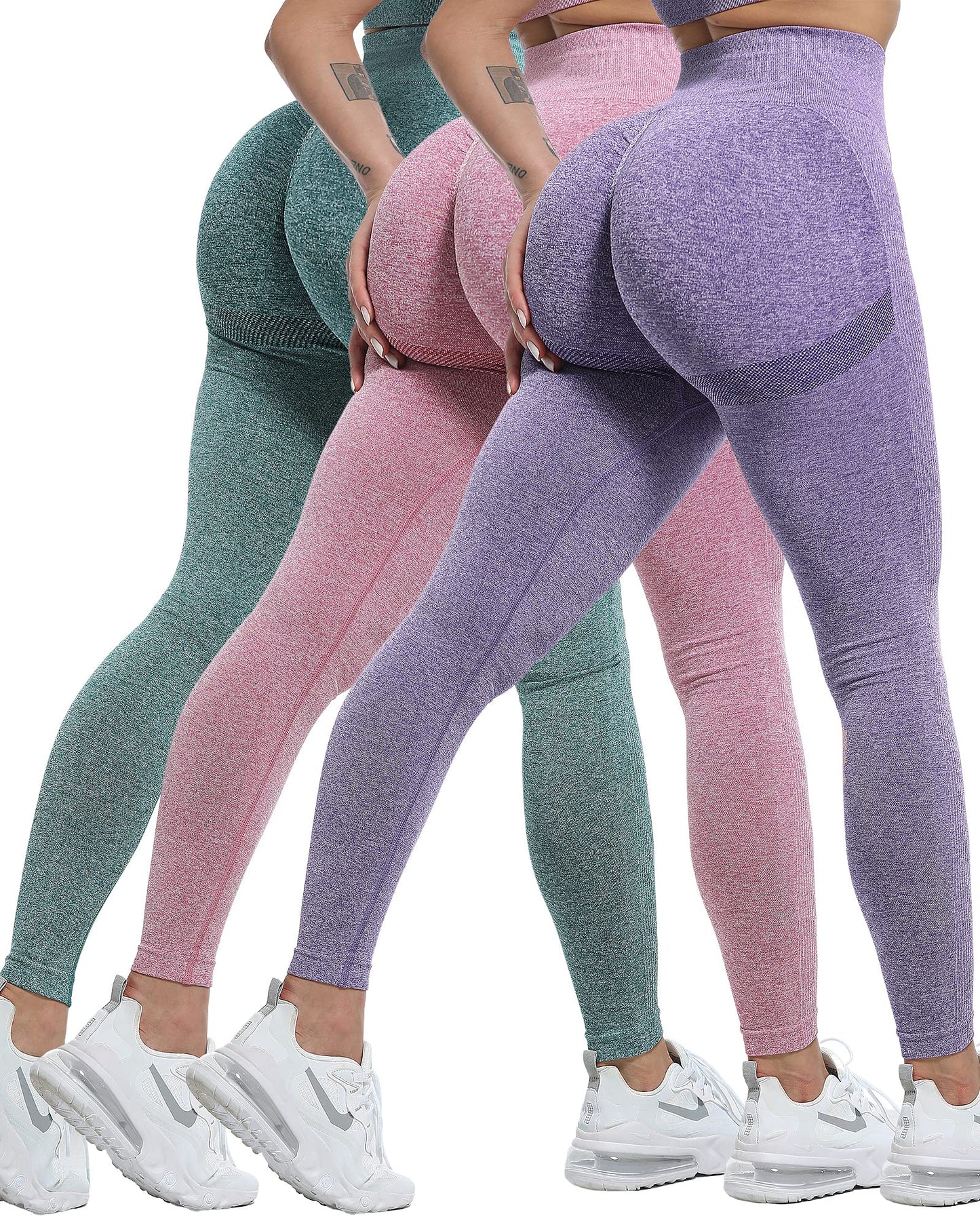 CHRLEISURE 3 Piece Workout Leggings Sets for Women, Gym Scrunch Butt Butt Lifting Seamless Leggings