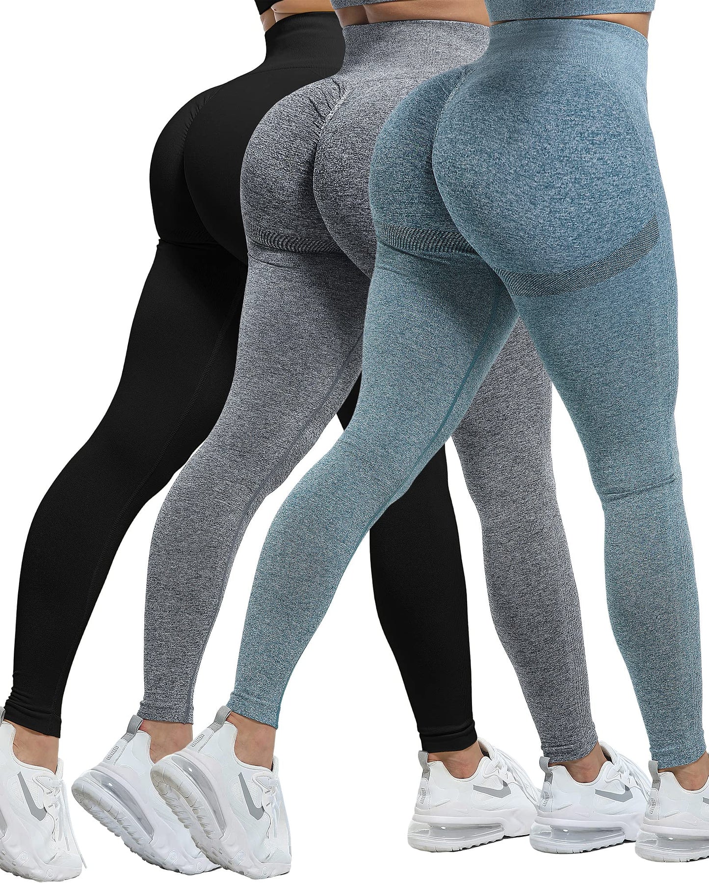 CHRLEISURE 3 Piece Workout Leggings Sets for Women, Gym Scrunch Butt Butt Lifting Seamless Leggings